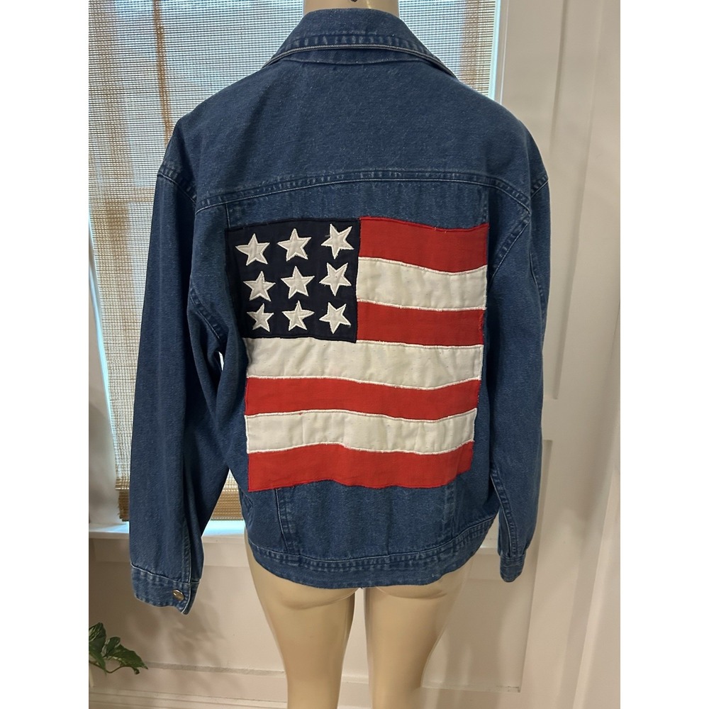 Don't Mess With Texas American Flag Stars Patriotic Jean Jacket Embroidered Sz S